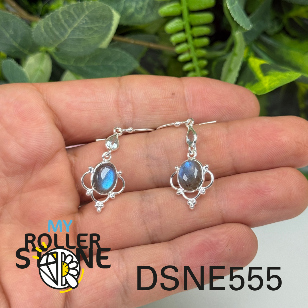 Boucles d’oreilles argent labradorite et topaze bleue #E555