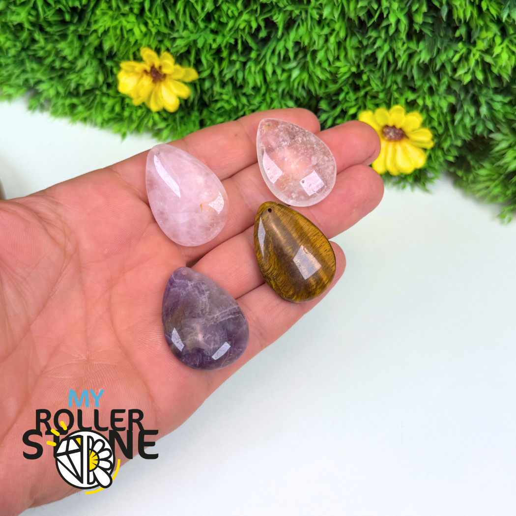 Pendentif goutte pierre (Quartz rose, Oeil de tigre,Améthyste,Cristal de roche)