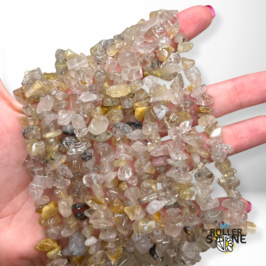 Perle Chips Quartz Rutile Doré 80 CM