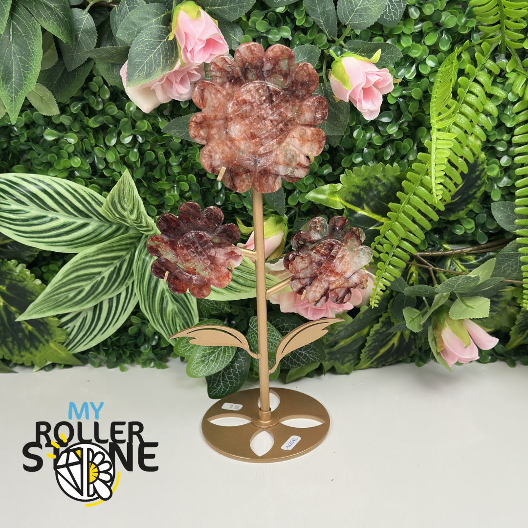 Fleur sur socle en Quartz Hématoïde