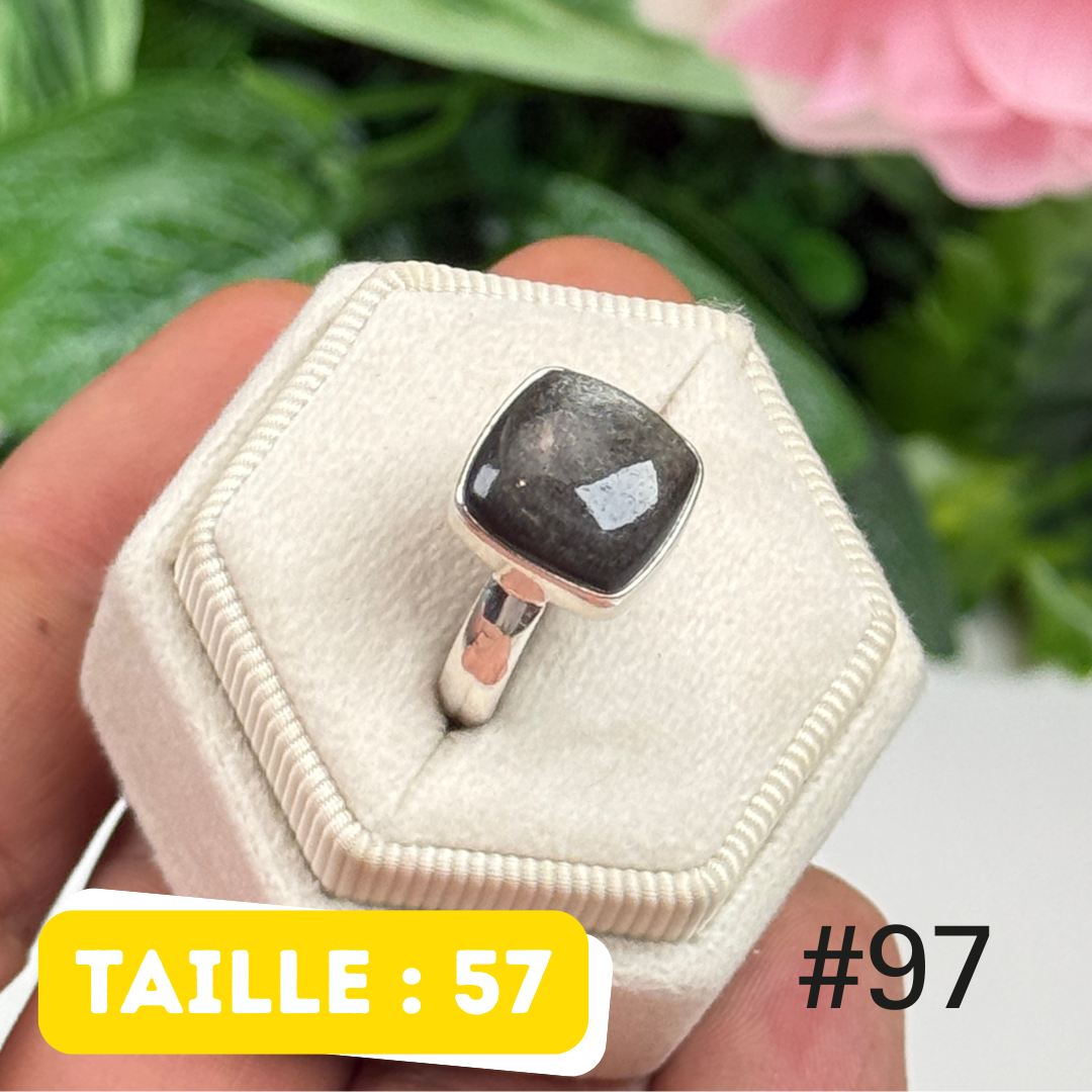 Bague argent obsidienne argentée #OR97