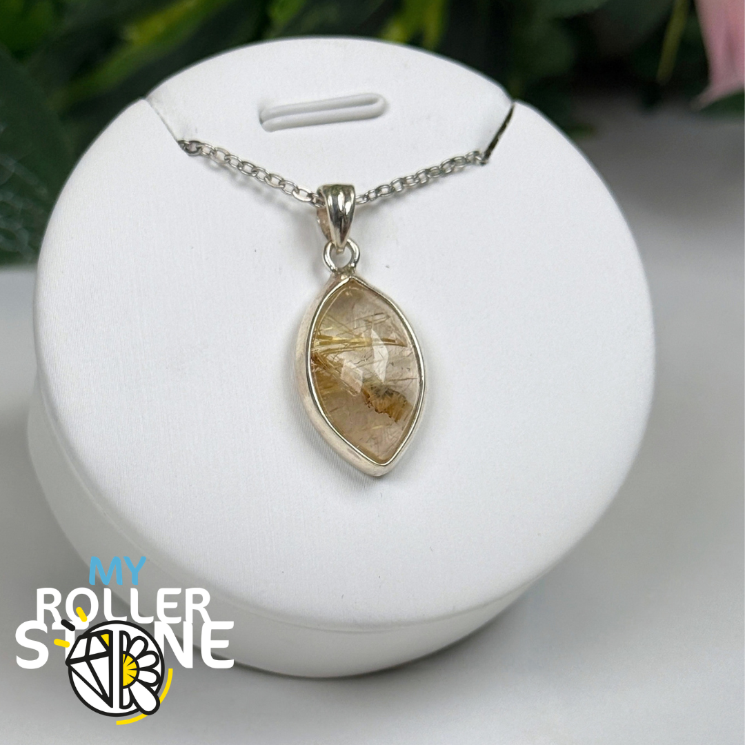 Pendentif en Quartz à Rutile Doré et Hématite #3
