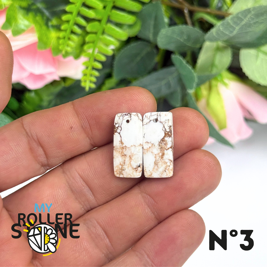 Paire de Cabochon percé en Magnésite Cheval Sauvage pour Boucles d'oreilles