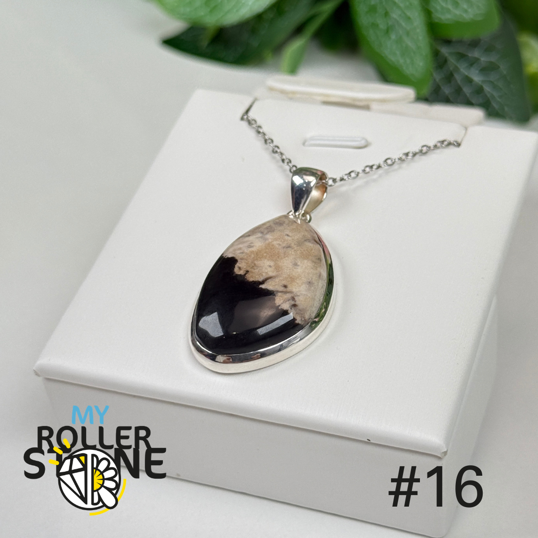 Pendentif argent 925 bois de palmier pétrifié #WP16