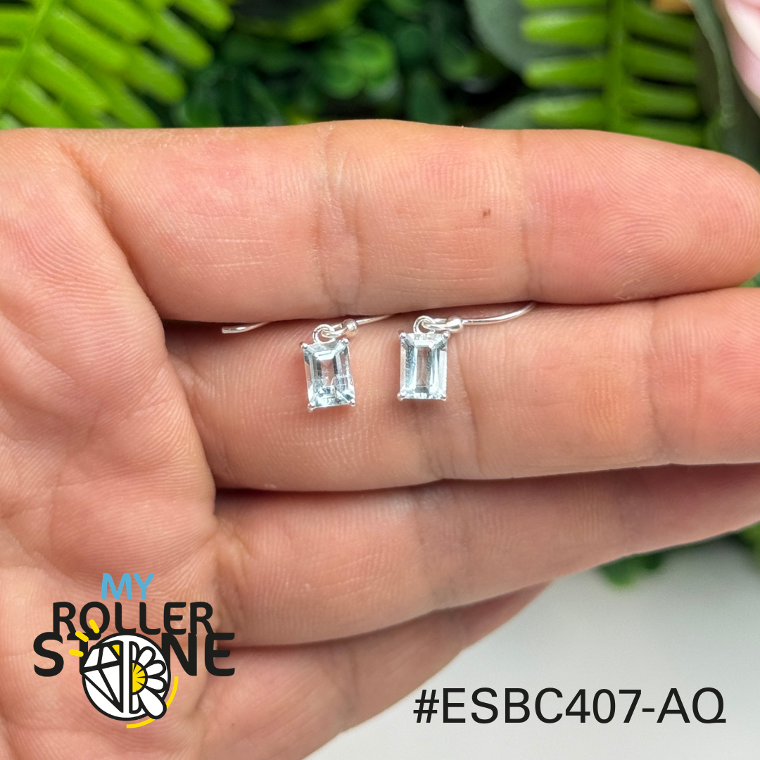 Boucles d’oreilles argent 925 aigue-marine facettée #07AQ