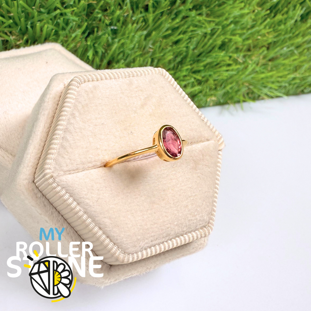 Bague Argent plaqué Or 18K Tourmaline Rose Ovale facettée (R820PT)