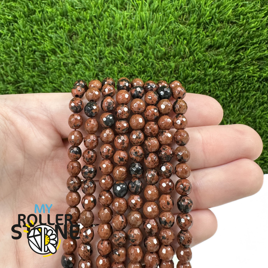 Perle Facettée Obsidienne Acajou Mahogany