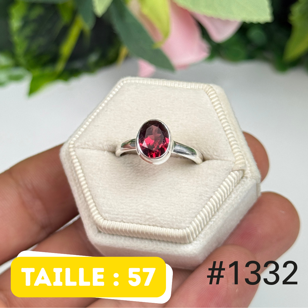 Bague argent 925 grenat facetté #1332