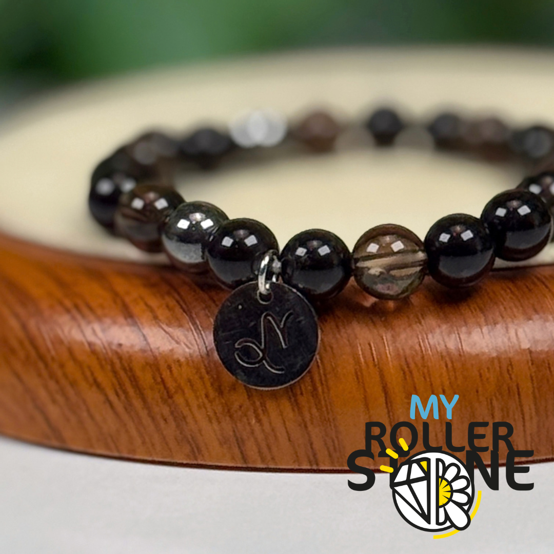 Bracelet Signe Lunaire Capricorne – Onyx noir, Quartz fumé & Hématite