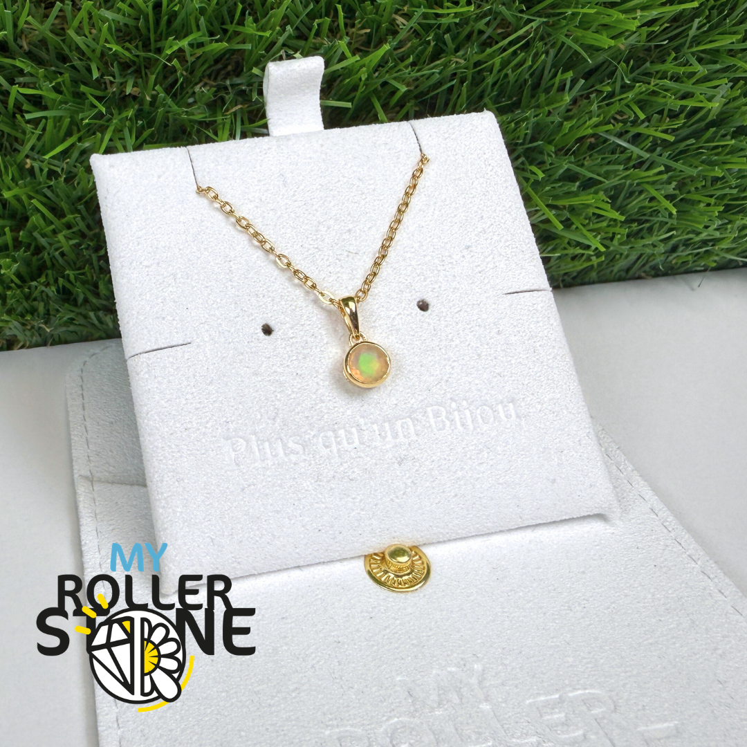 Pendentif Solitaire rond serti Opale Éthiopienne Argent 925 Plaqué Or