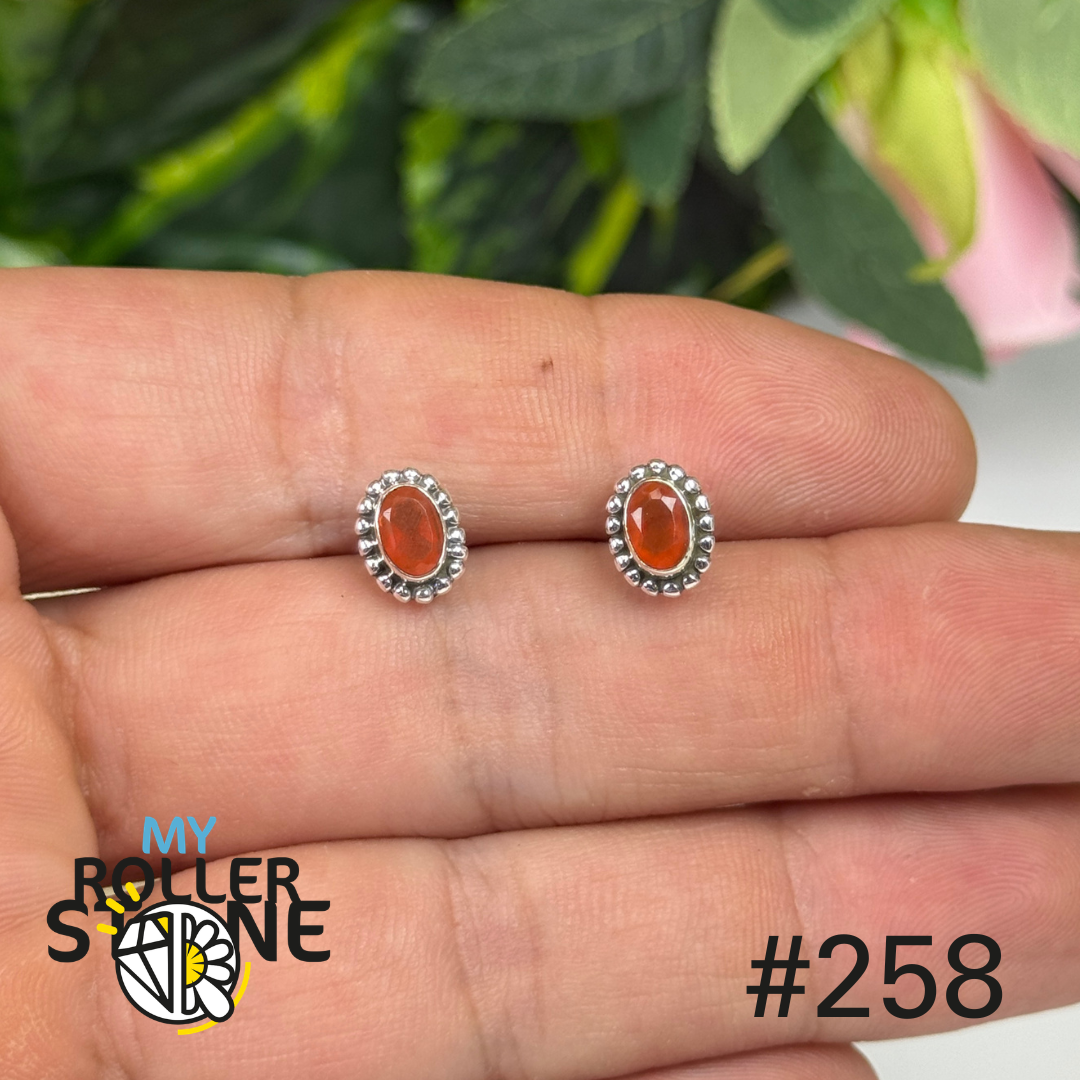 Boucles d’oreilles argent cornaline facettée #S258