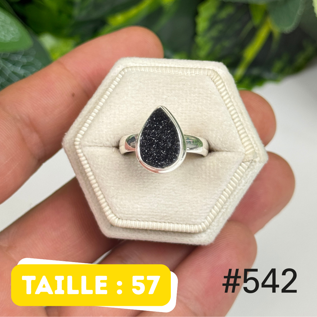 Bague argent 925 druse d’onyx noir #R542