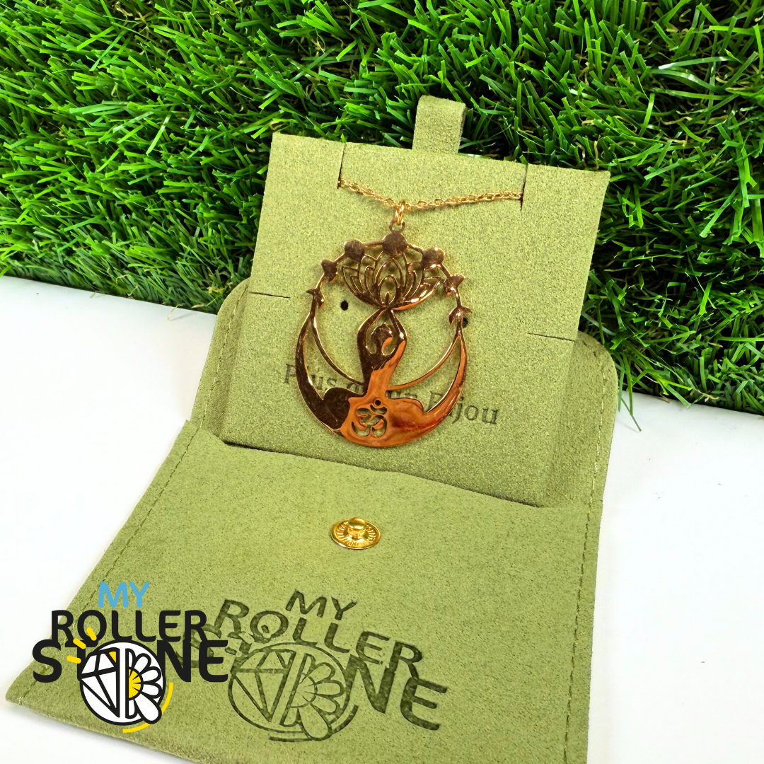 Pendentif Yoga fleur de Lotus Acier inoxydable Doré