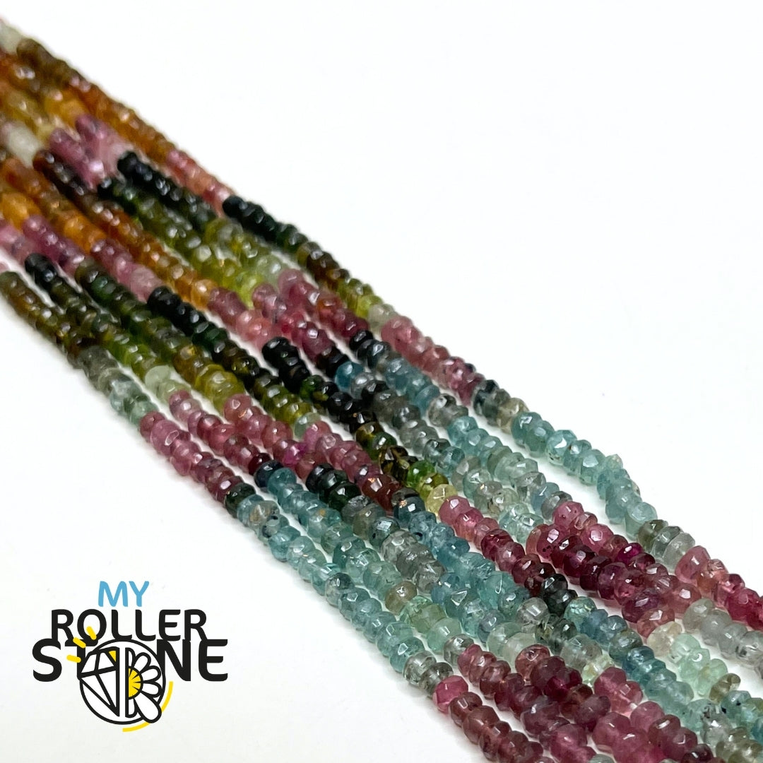 Perles Rondelles Facettées Tourmaline Multicolore (2.5x3.5 mm)