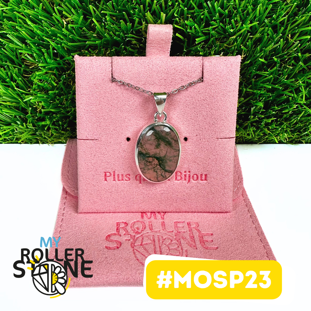 Pendentif Agate Mousse Argent 925 (MOSP23)