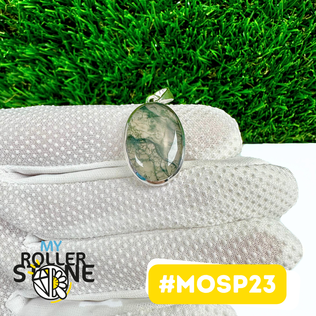 Pendentif Agate Mousse Argent 925 (MOSP23)