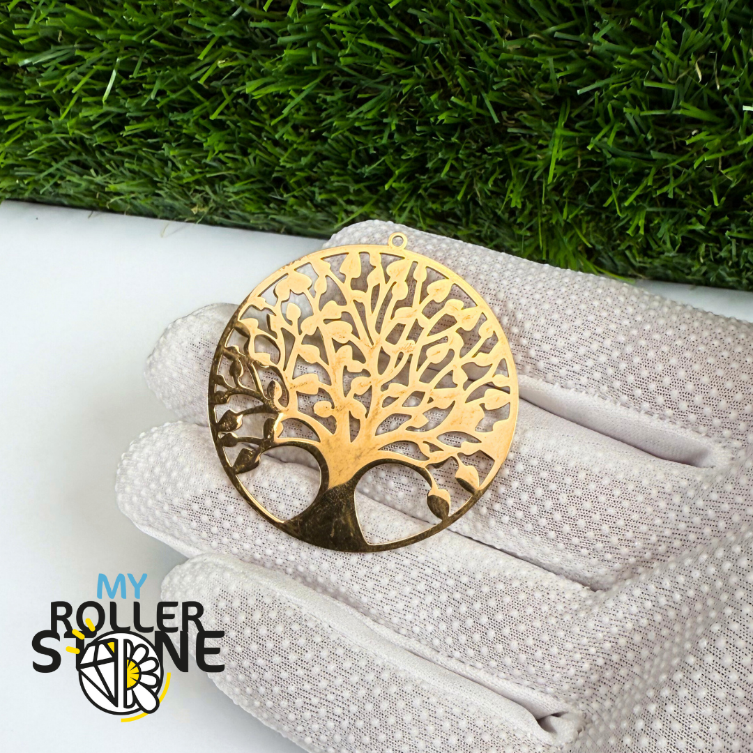 Pendentif Grand  Arbre de vie acier inoxydable doré