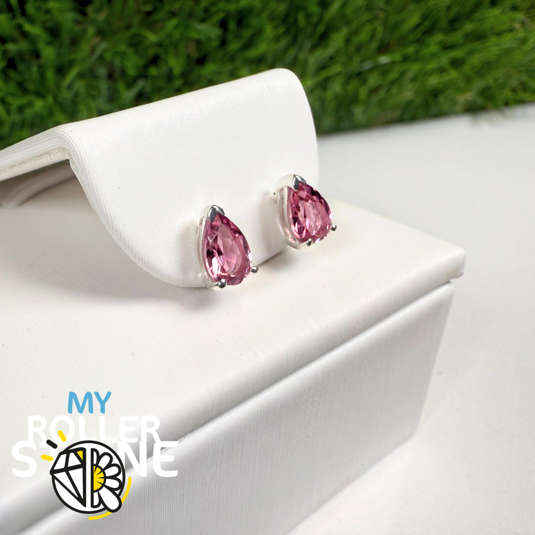 Boucles d’oreilles en Tourmaline rose Taille Goutte facettée avec Argent 925 (SBC105G)