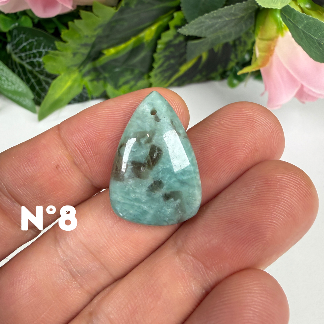 Pendentif Percé Amazonite et Quartz Fumé (Rare)