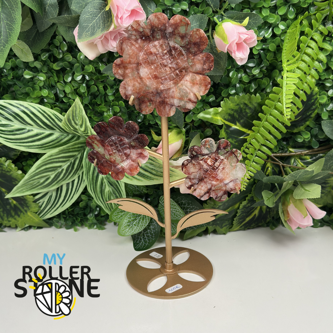Fleur sur socle en Quartz Hématoïde