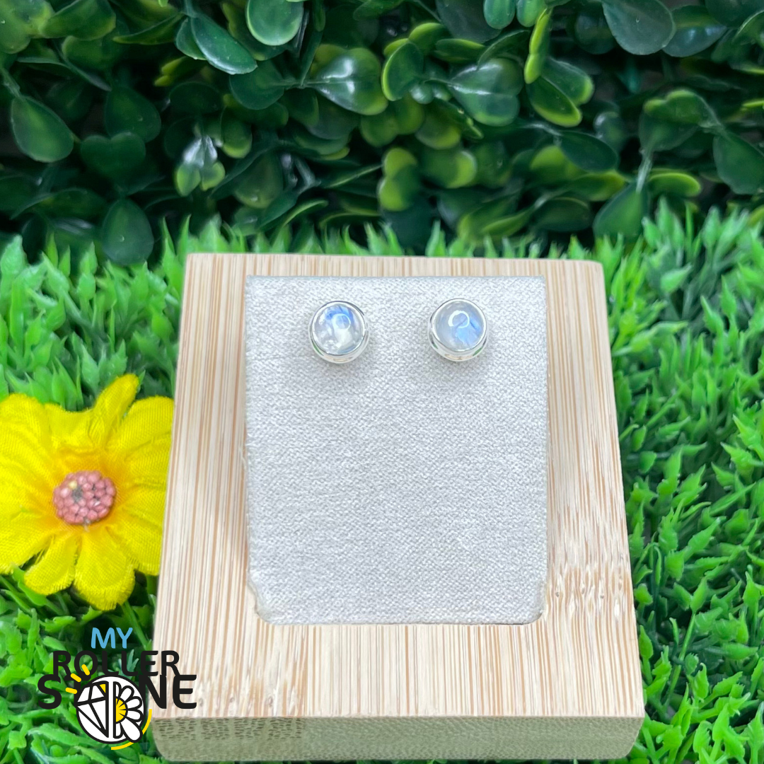 Boucles d&#39;oreilles Pierre de Lune Arc-en-Ciel puce serti #6