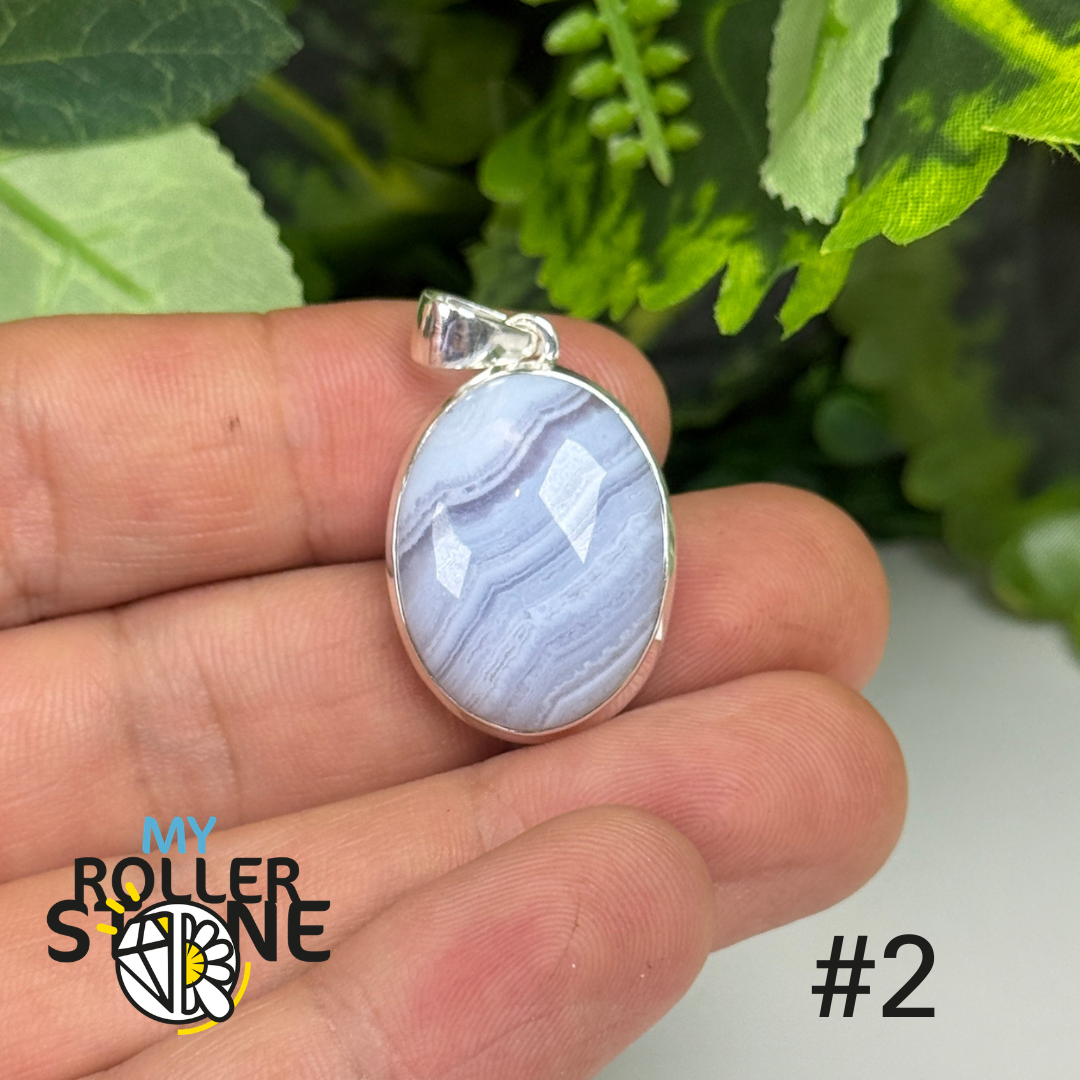 Pendentif argent agate dentelle bleue #LAP2