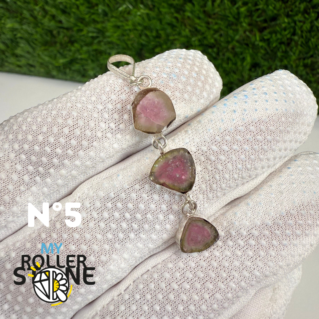 Pendentif Tourmaline Melon d'eau (Watermelon) et Argent