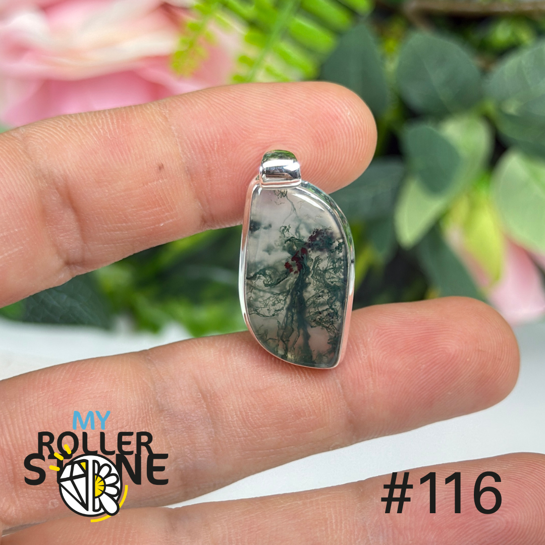 Pendentif argent 925 agate mousse #P116