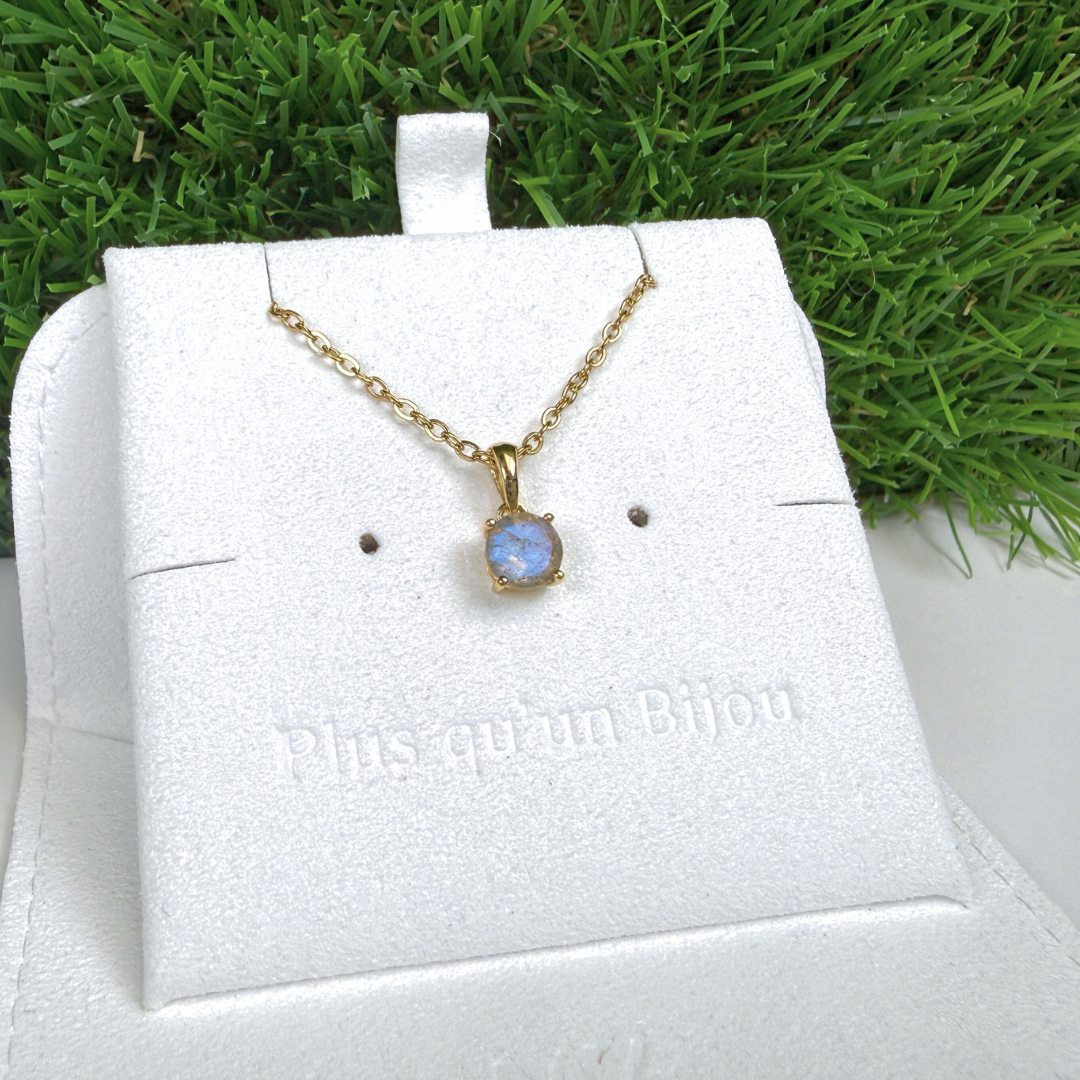 Pendentifs Solitaire Labradorite Ronde Plaqué Or