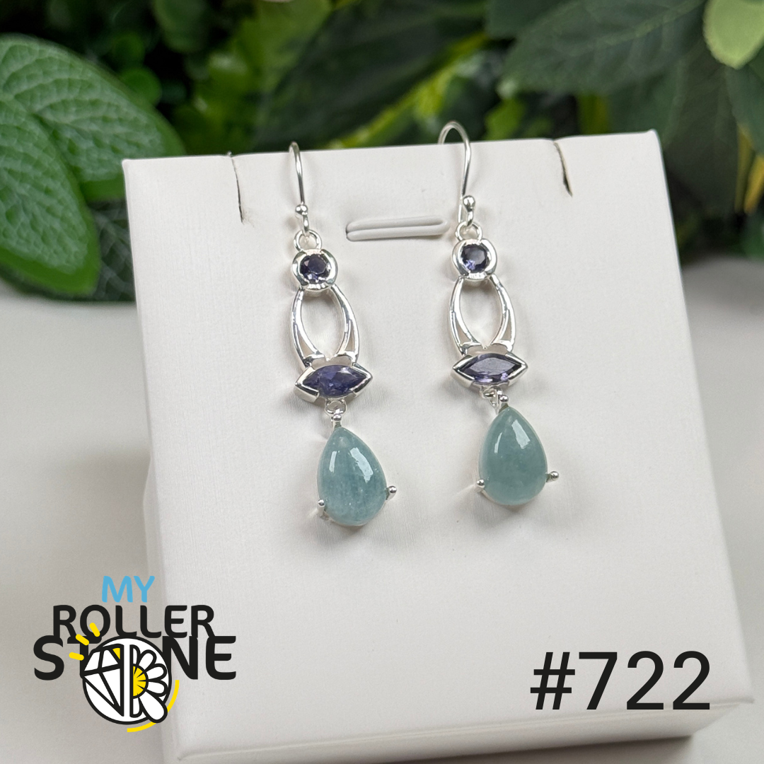 Boucles d’oreilles argent 925 Aigue-marine facettée #E722