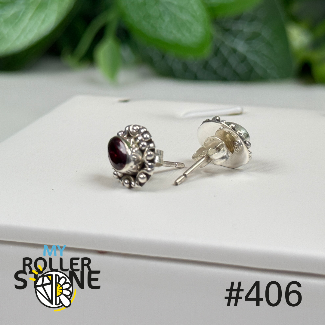 Boucles d’oreilles puces argent grenat facetté #S406