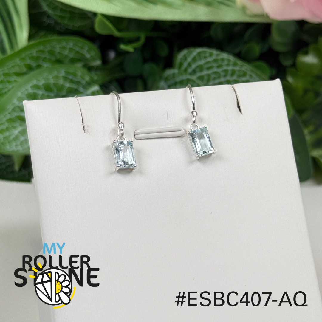 Boucles d’oreilles argent 925 aigue-marine facettée #07AQ