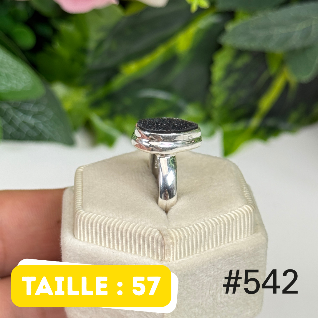 Bague argent 925 druse d’onyx noir #R542