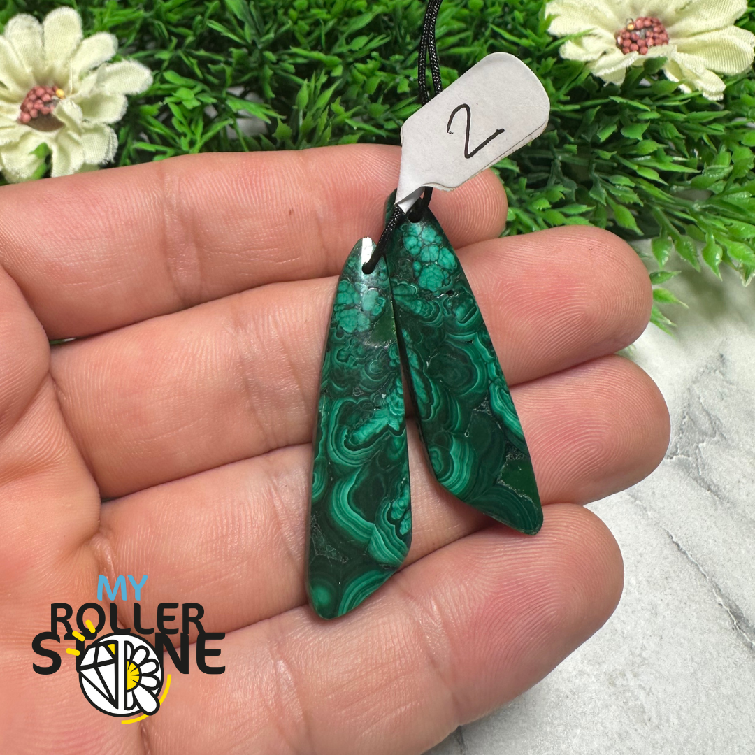 Paire de Cabochons percées Malachite