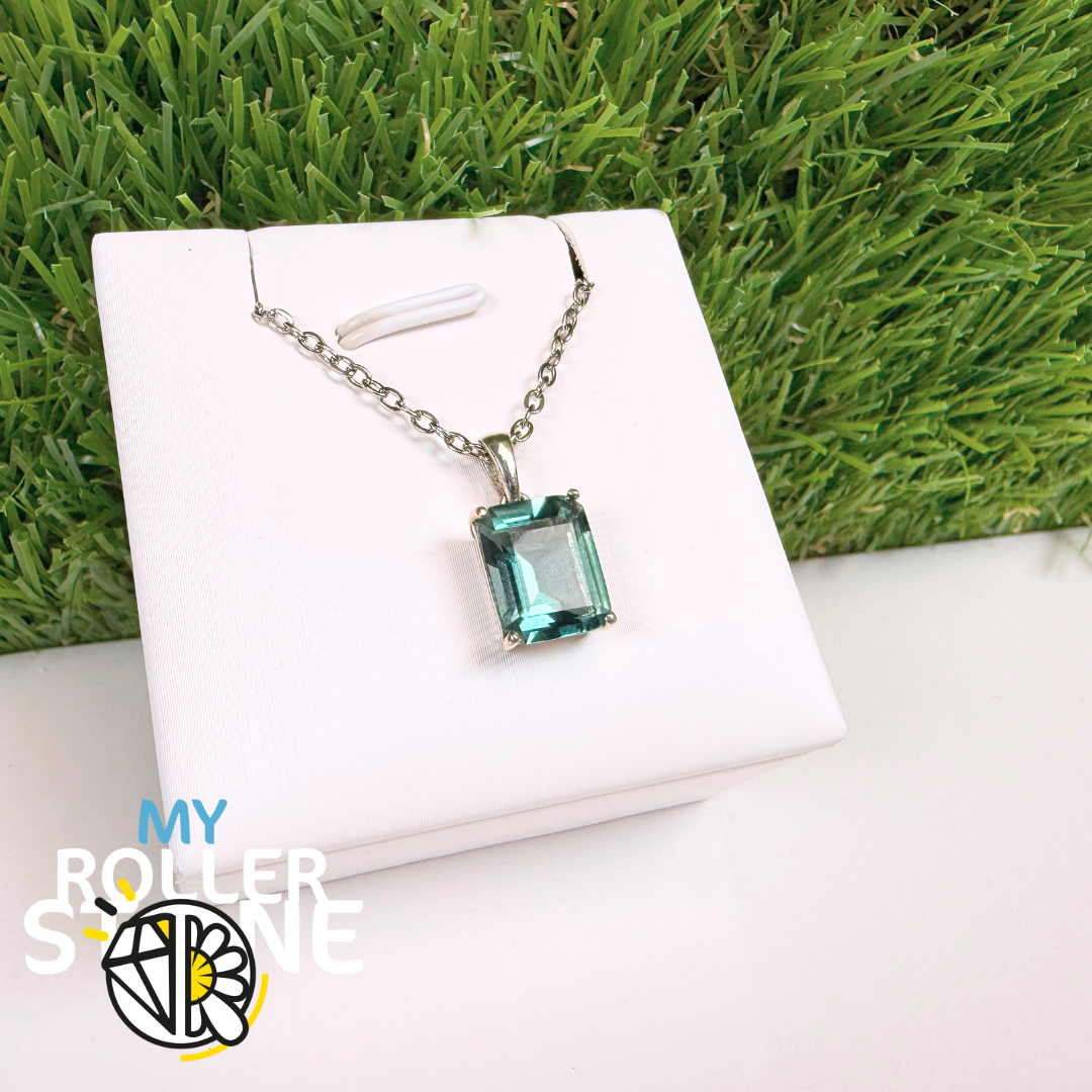 Pendentif en Fluorite Bleu-Vert Taille Émeraude et Argent 925 (PBC212-BTF)