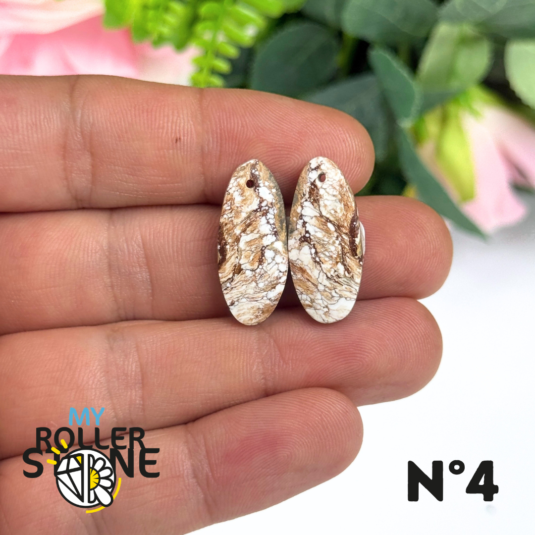 Paire de Cabochon percé en Magnésite Cheval Sauvage pour Boucles d'oreilles
