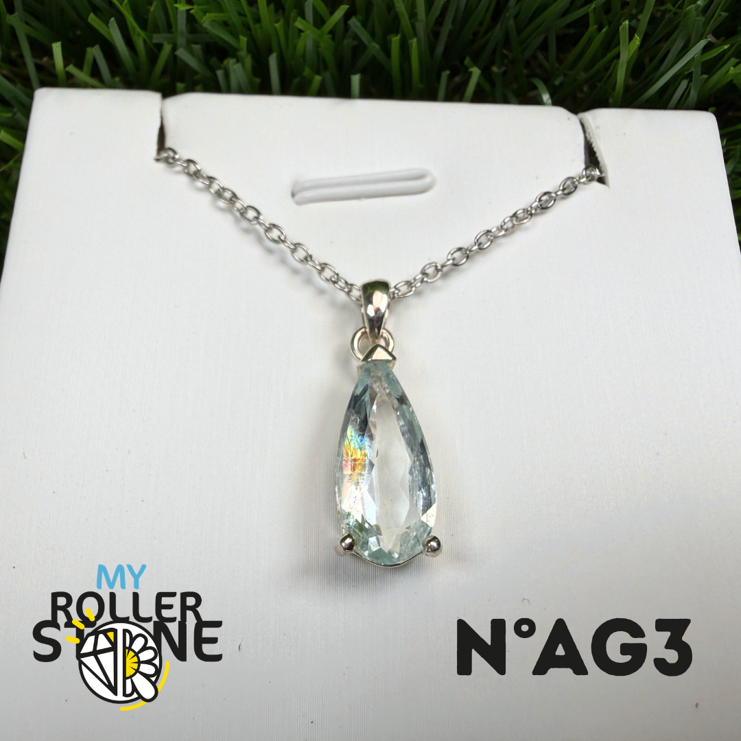 Pendentif Aigue-Marine Facettée Argent 925 #AG3