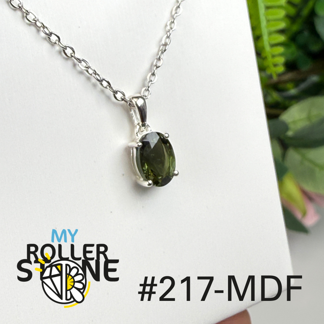Pendentif argent moldavite facettée #7MDF