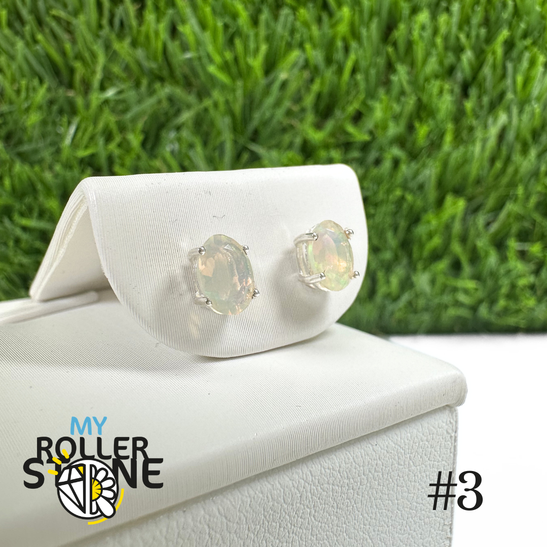 Boucles d'oreilles Opale Éthiopienne Ovale 6X4 MM en Argent 925 #3