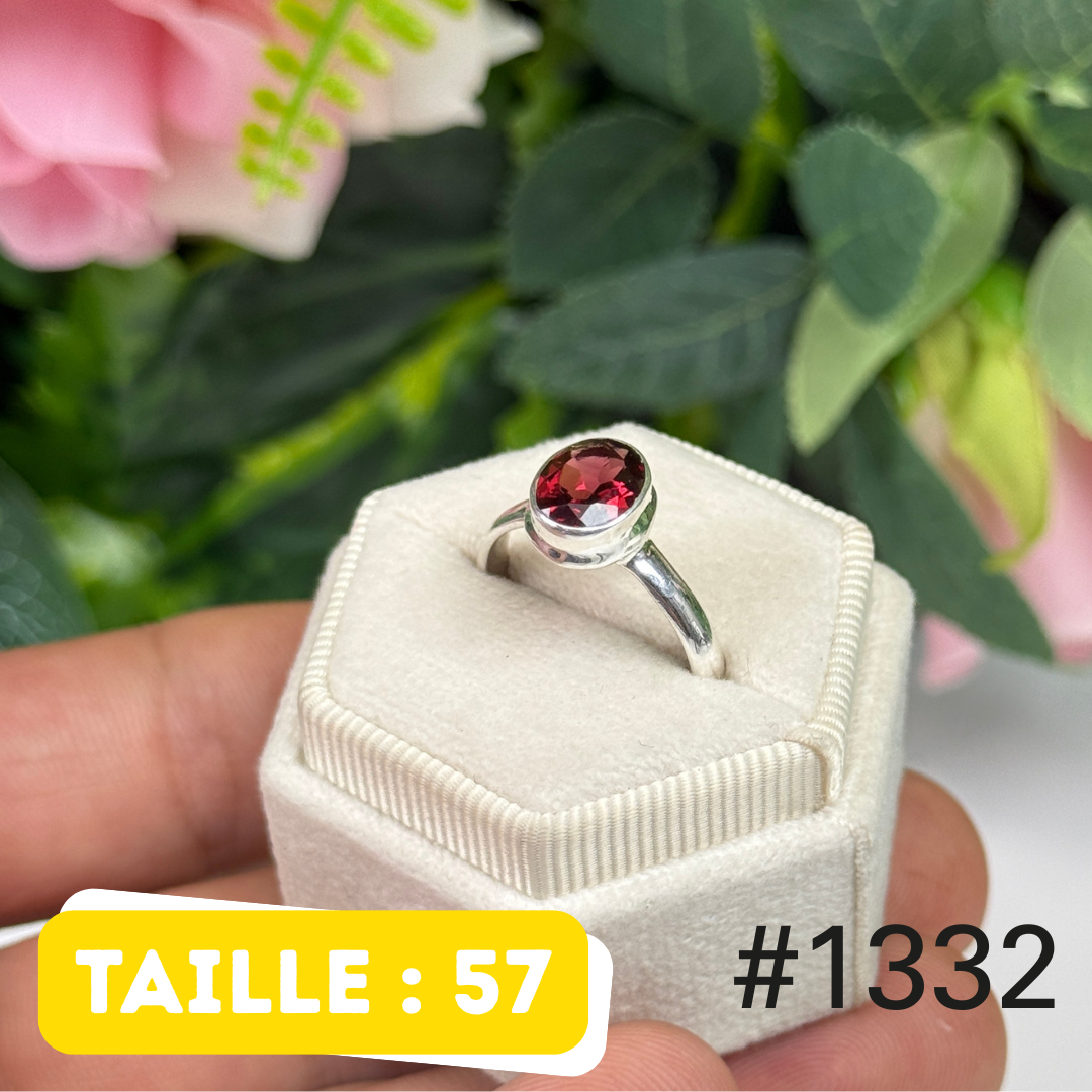 Bague argent 925 grenat facetté #1332