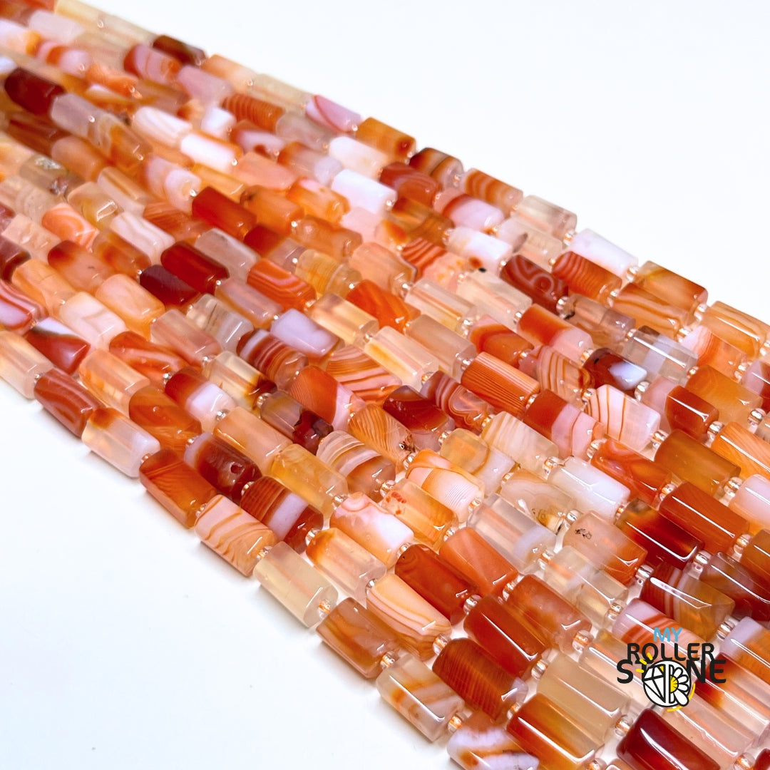 Perle Colonne en Agate du Botswana Orange