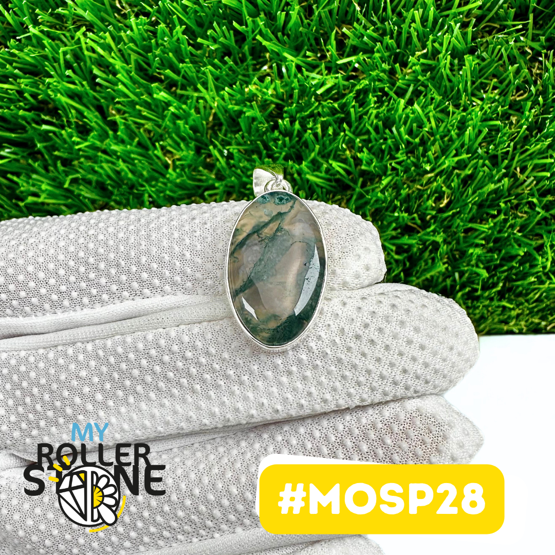 Pendentif Agate Mousse Argent 925 (MOSP28)