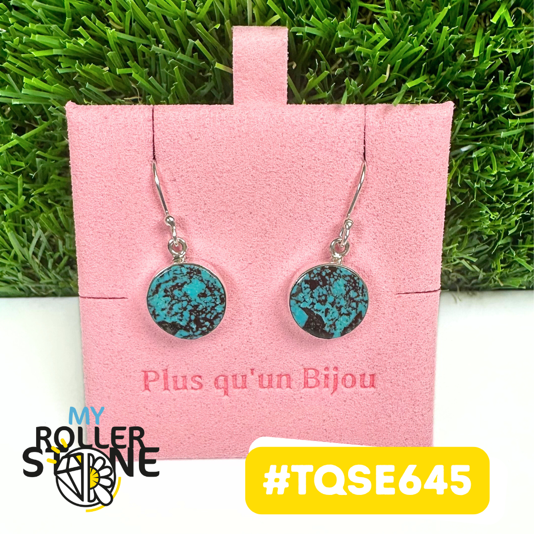 Boucles d'Oreilles Turquoise Tibétaine Argent 925 #TQSE645