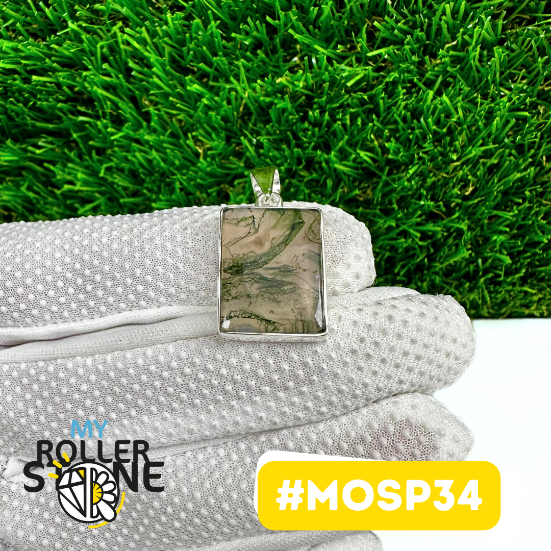 Pendentif Agate Mousse Argent 925 (MOSP34)