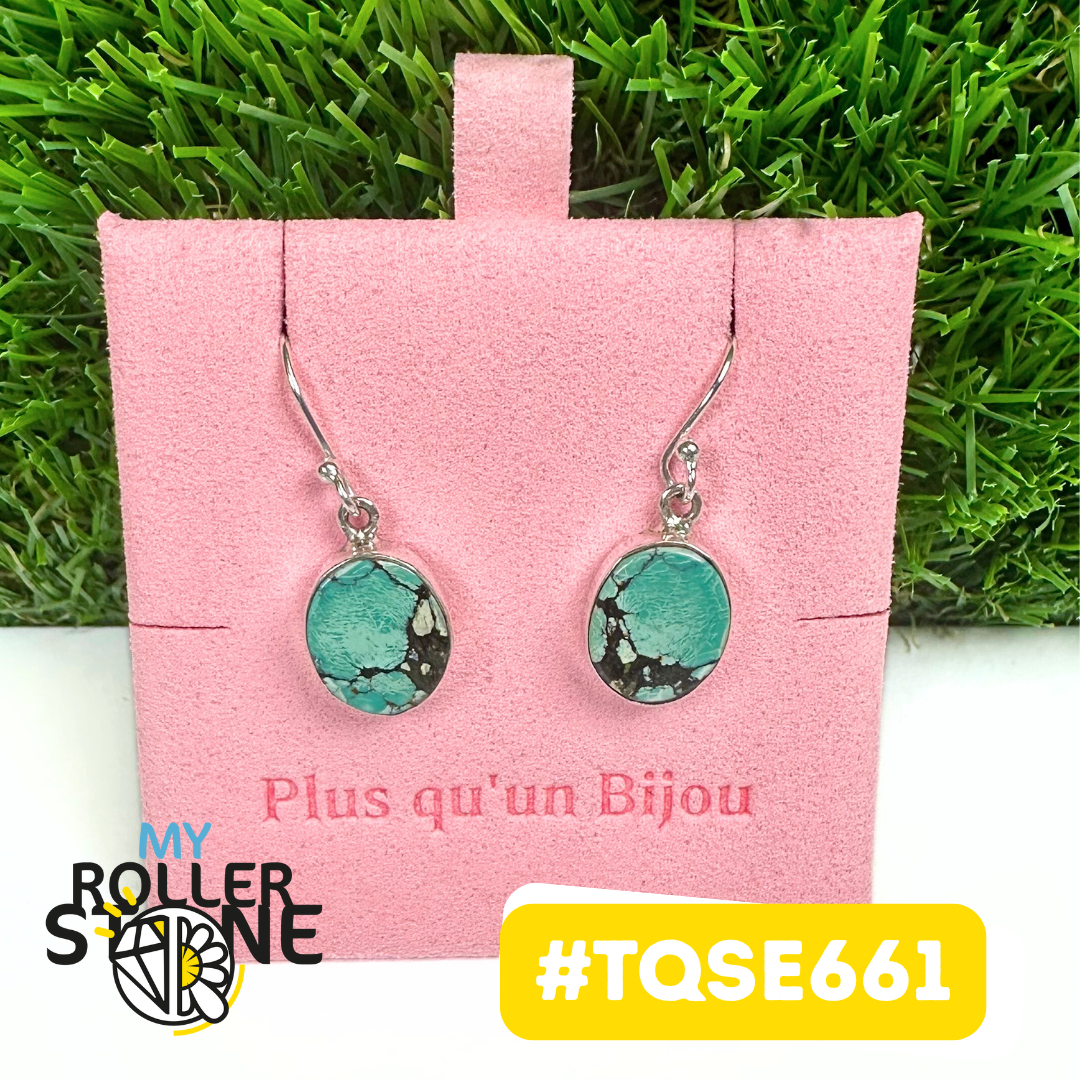 Boucles d'Oreilles Turquoise Tibétaine Argent 925 #TQSE661