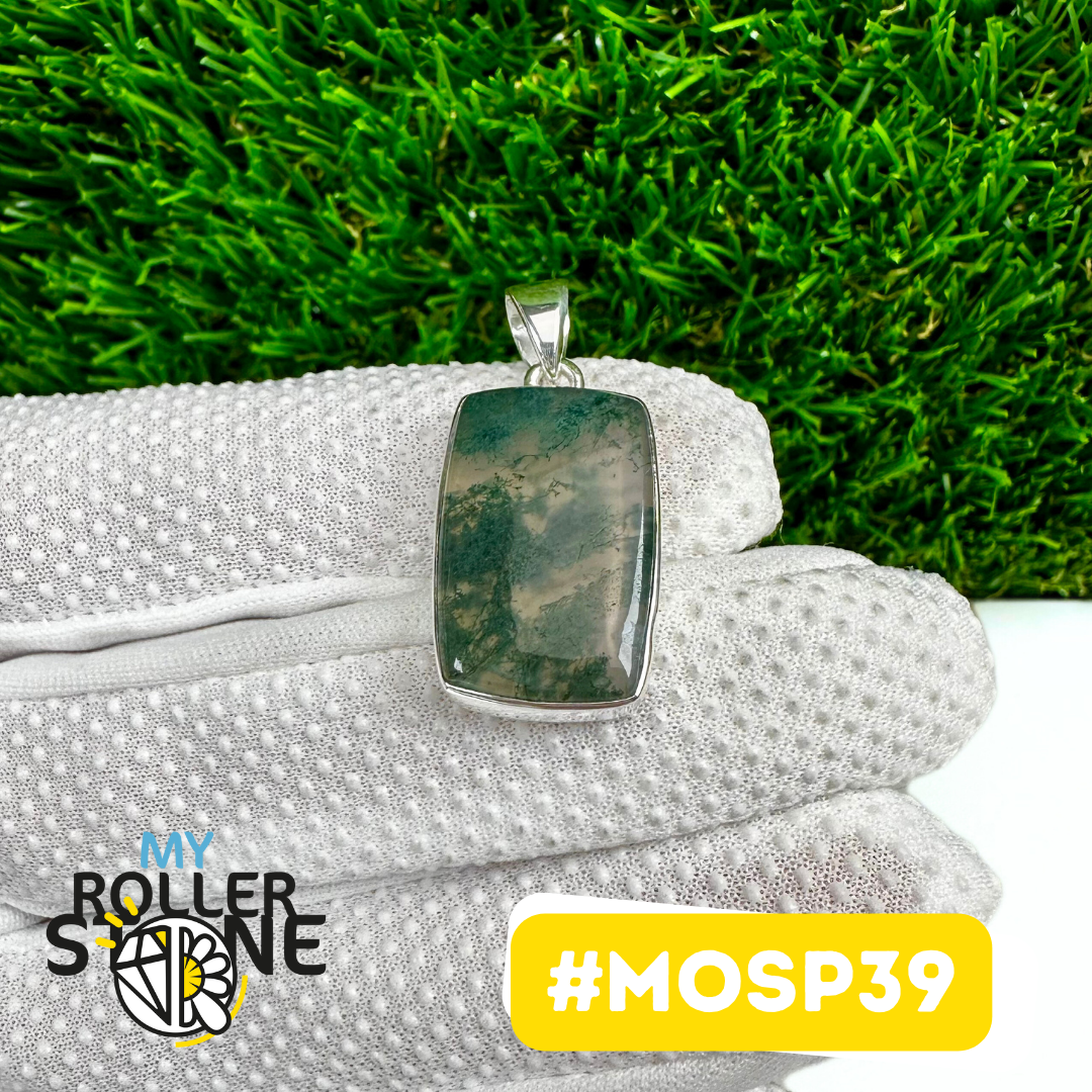 Pendentif Agate Mousse Argent 925 (MOSP39)