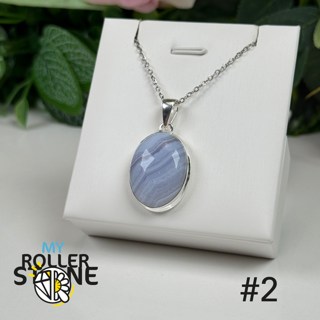 Pendentif argent agate dentelle bleue #LAP2