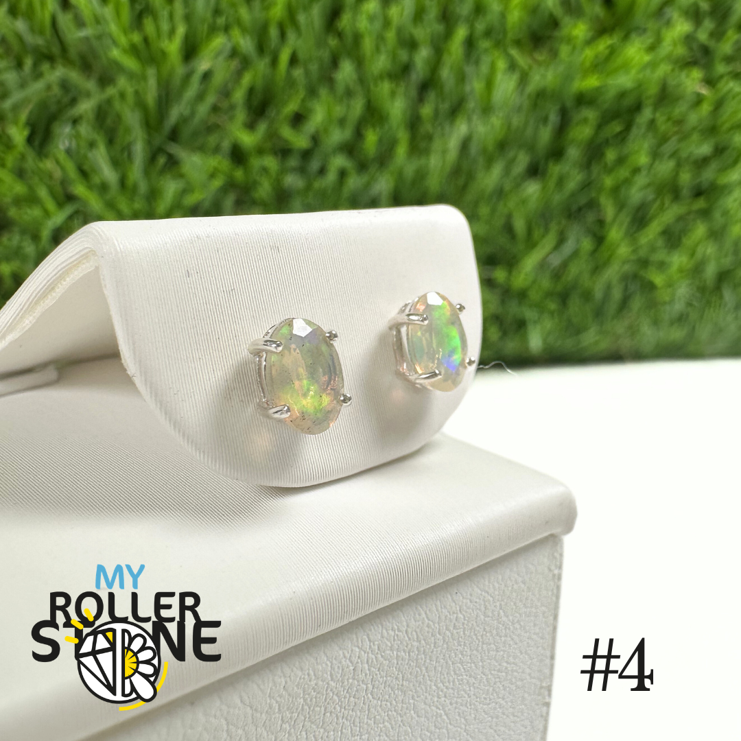 Boucles d'oreilles Opale Éthiopienne Ovale 6X4 MM en Argent 925 #4