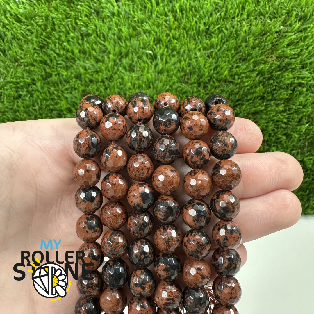 Perle Facettée Obsidienne Acajou Mahogany