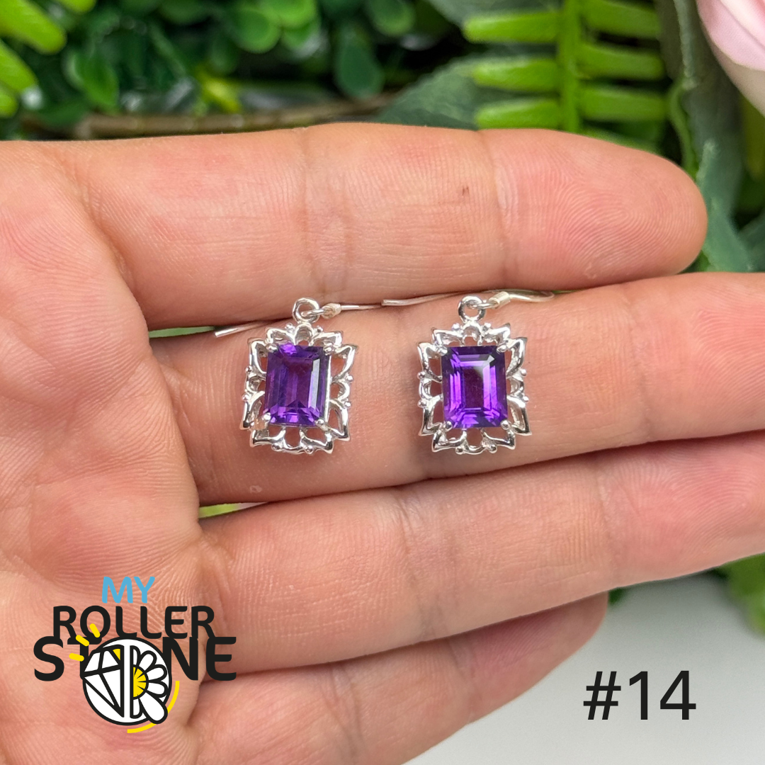 Boucles d’oreilles argent 925 améthyste facettée #FE14